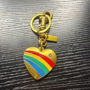Gold Heart Keychain with Rainbow Stripes